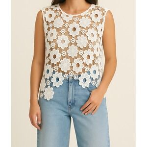 House Of Harlow 1960 Women's Sleeveless Floral Crochet Knit Romantic Cover Up OS